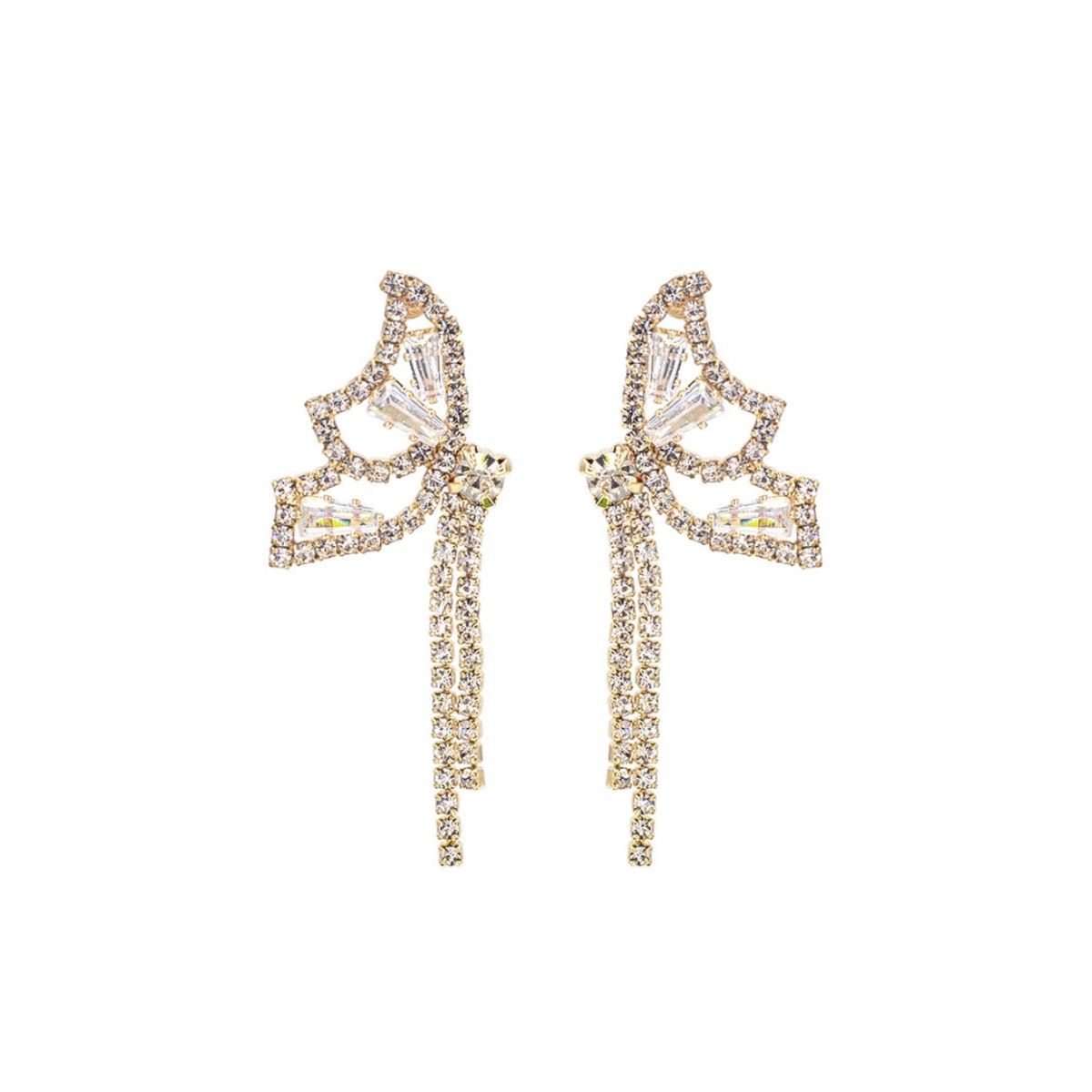 Gold Rhinestone Butterfly Tail Studs