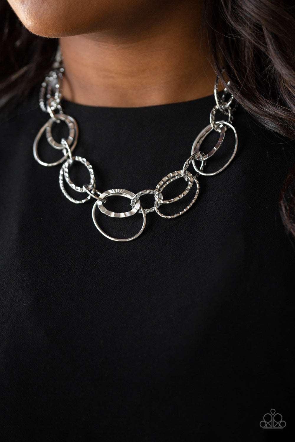 A255 - Bend OVAL Backwards, Paparazzi Silver Necklace by Paparazzi Accessories on Fancy5Fashion.com