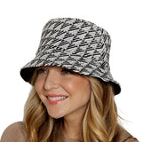 Black Geo Pattern Topstitch Bucket Hat