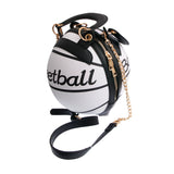 White Basketball Handbag with Rounded Handles and Zipper Closure on Fancy5Fashion.com