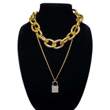 A103 - Lock and Chain Gold Layered Necklace by Fancy5Fashion on Fancy5Fashion.com