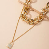 A103 - Lock and Chain Gold Layered Necklace by Fancy5Fashion on Fancy5Fashion.com