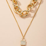 A103 - Lock and Chain Gold Layered Necklace by Fancy5Fashion on Fancy5Fashion.com