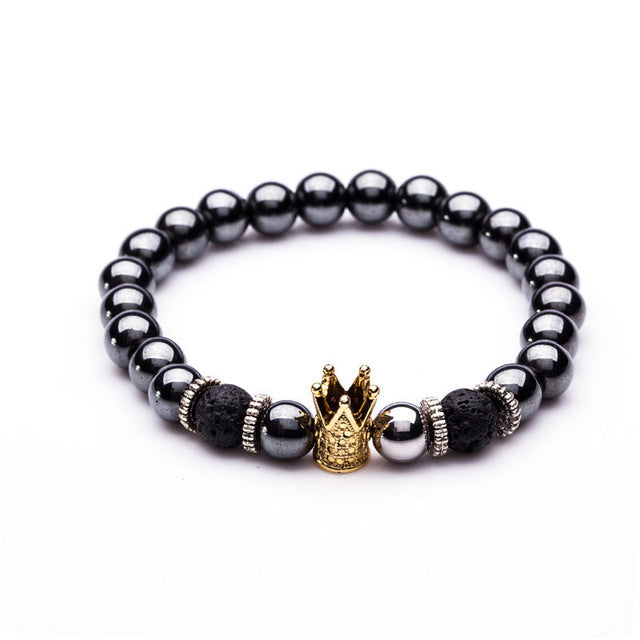 B226 - Gold Frosted Natural Stone Crown Bracelet by Fancy5Fashion on Fancy5Fashion.com