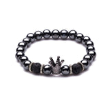 B146 - Gunmetal Frosted Natural Stone Crown Bracelet by Fancy5Fashion on Fancy5Fashion.com