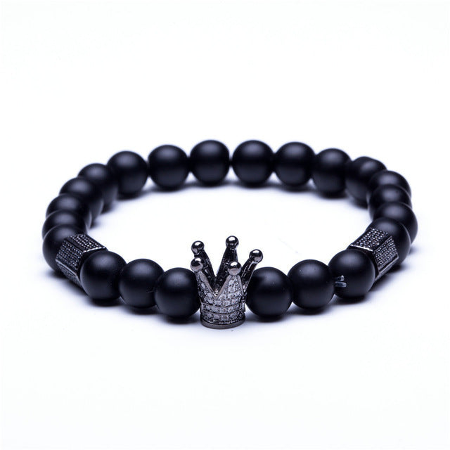 B122 - Black Frosted Natural Stone Crown Bracelet by Fancy5Fashion on Fancy5Fashion.com