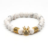 B114 - White Frosted Natural Stone Crown Bracelet by Fancy5Fashion on Fancy5Fashion.com