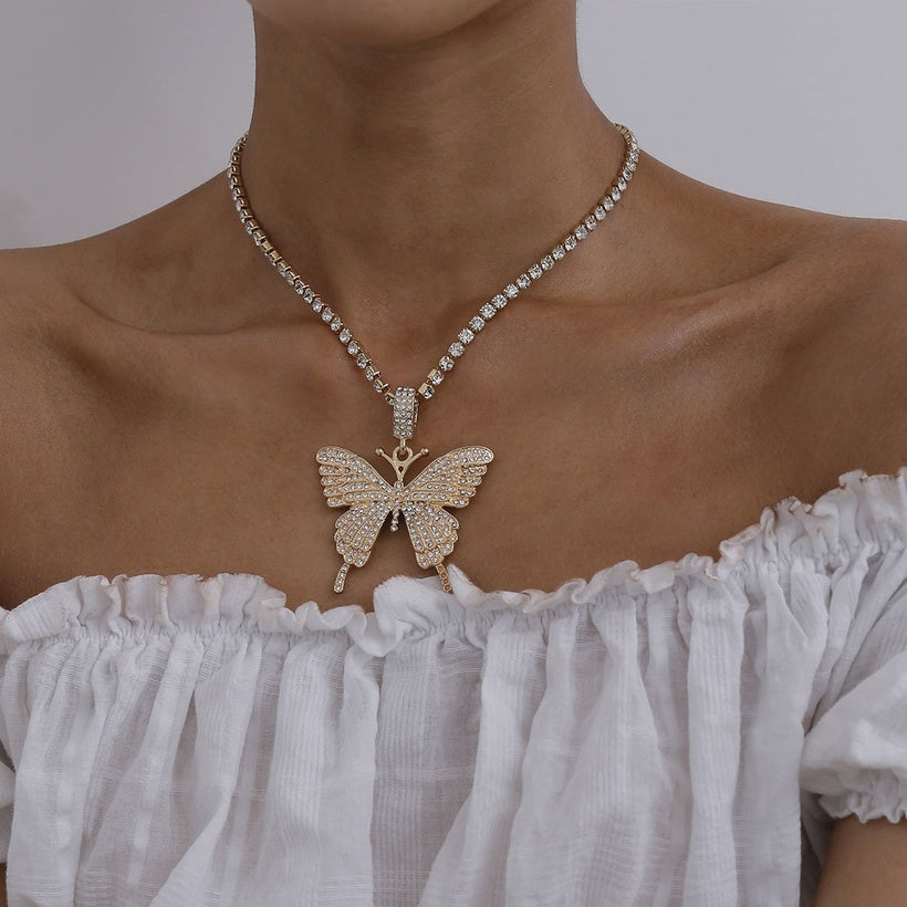 A115 - Ice Gold Rhinestone Butterfly Necklace by Fancy5Fashion on Fancy5Fashion.com