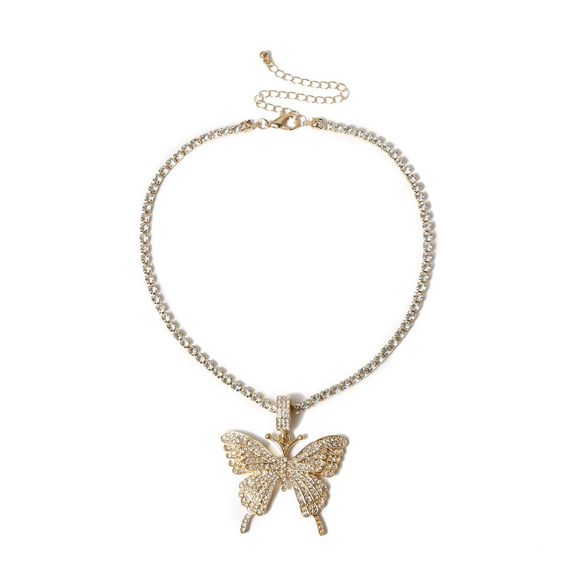 A115 - Ice Gold Rhinestone Butterfly Necklace by Fancy5Fashion on Fancy5Fashion.com