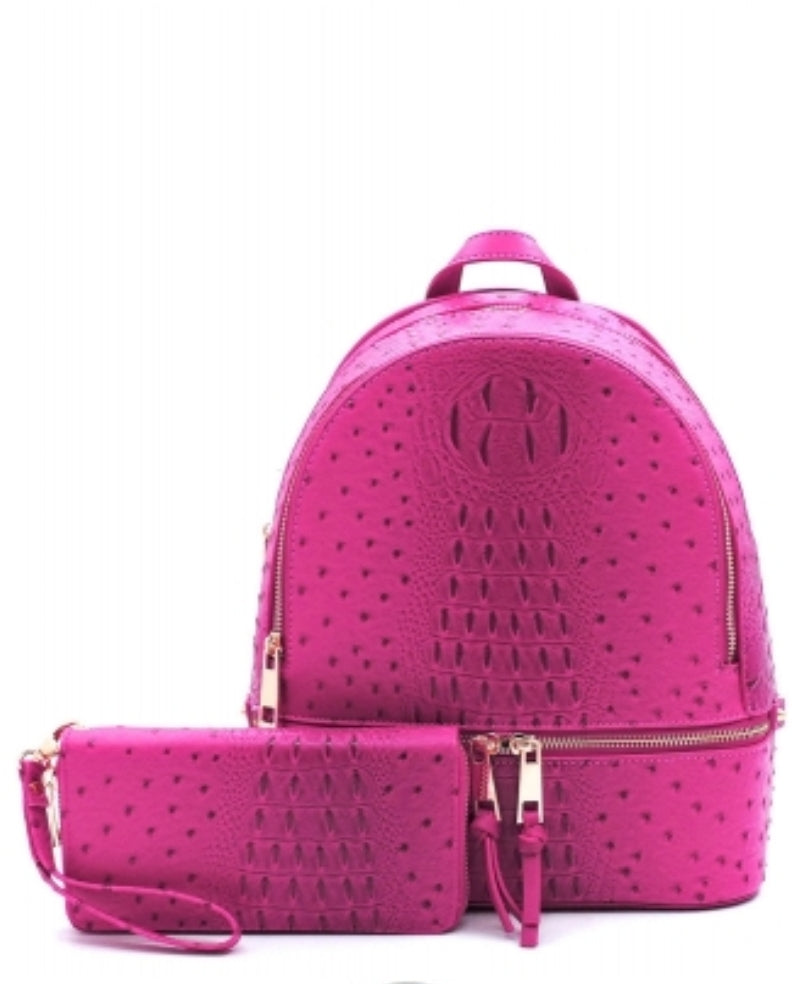 Ostrich Vegan Leather Backpack w Wallet by Fancy5Fashion on Fancy5Fashion.com