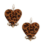 Leopard Print Leather Heart Earrings