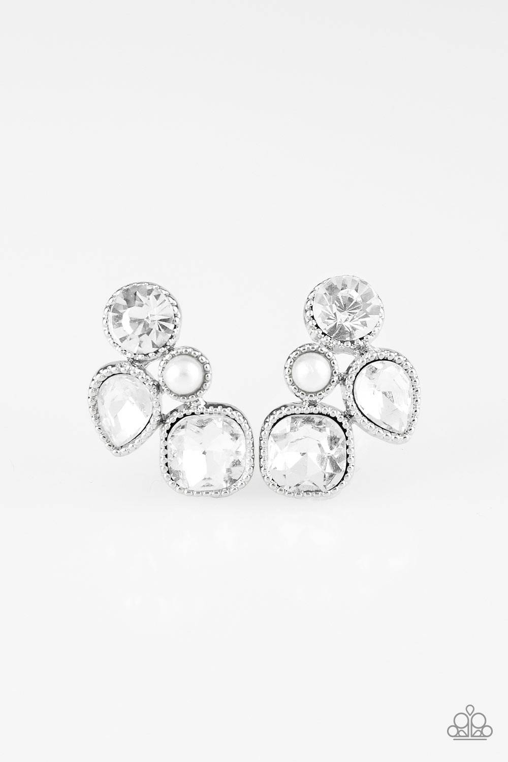 D124 - Super Superstar White Earrings by Paparazzi Accessories on Fancy5Fashion.com
