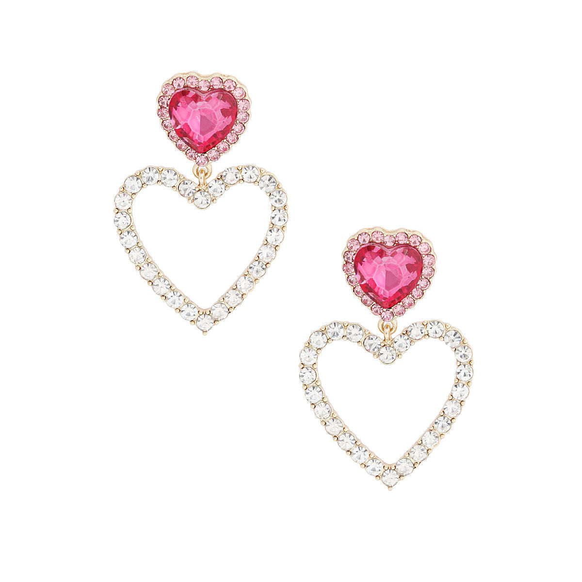 Gold Pink Cutout Heart Earrings
