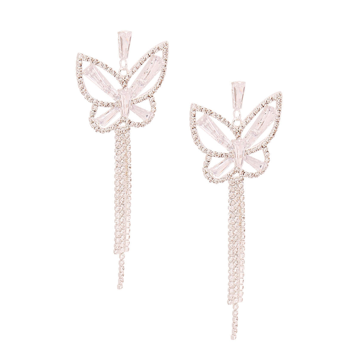 Silver Butterfly Fringe Earrings