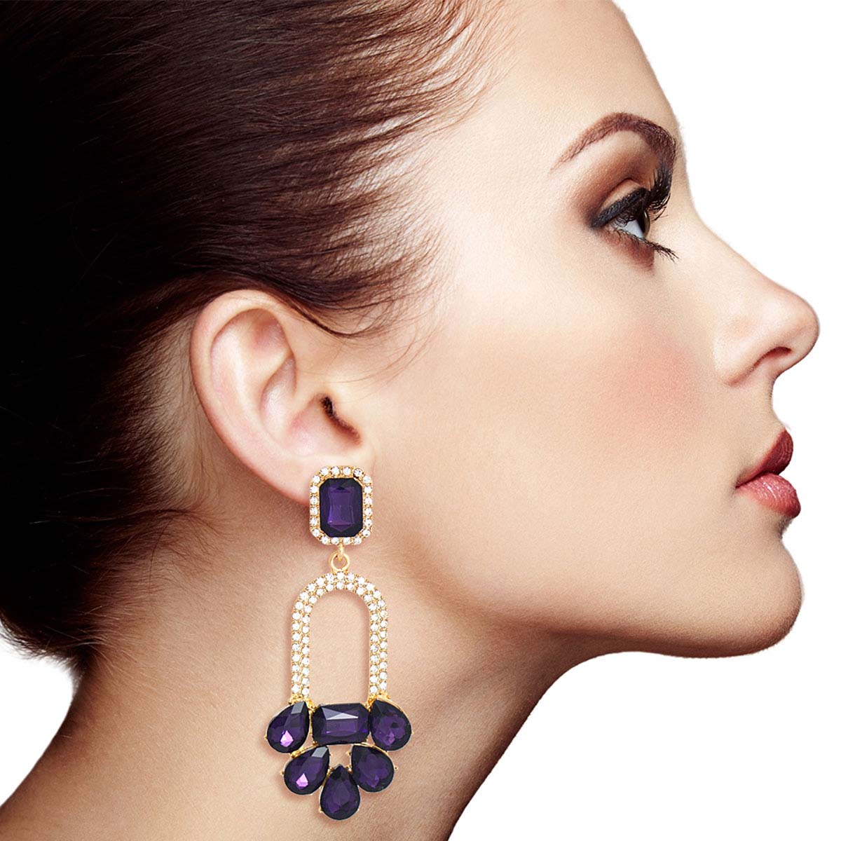 Dark Purple Arched Crystal Earrings