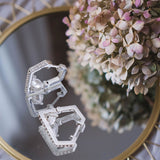 14K White Gold CZ Diamond Huggie Hoops