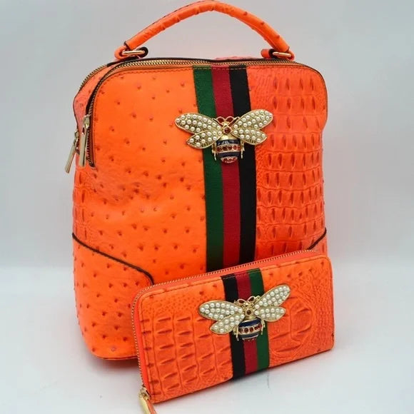 Designer Inspired Queen Bee Stripe Ostrich Backpack by Fancy5Fashion on Fancy5Fashion.com