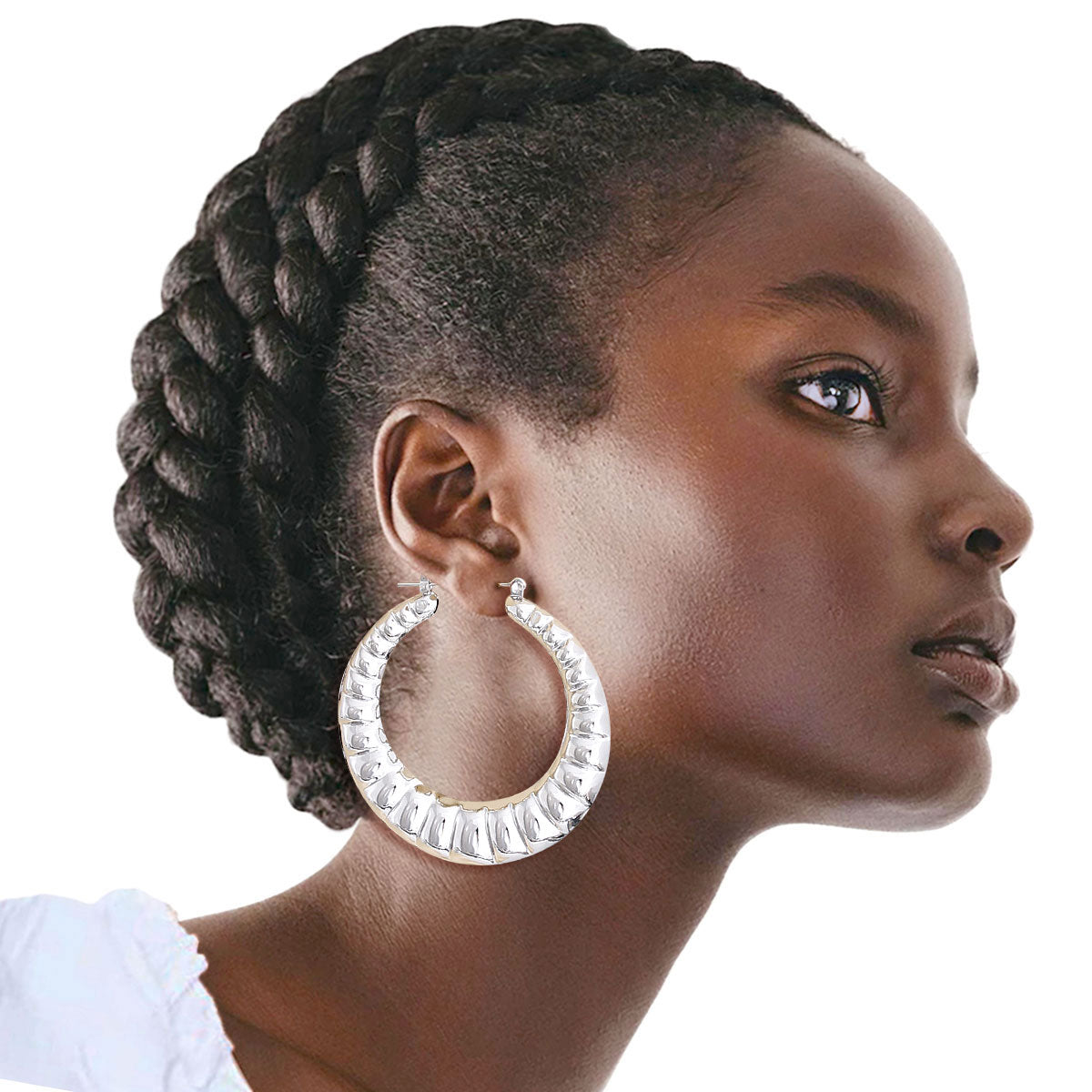 Silver Ribbed Hollow Hoops