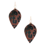 Small Brown Leopard Fur Leaf Earrings