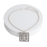 Silver Square Greek Key Pendant Necklace