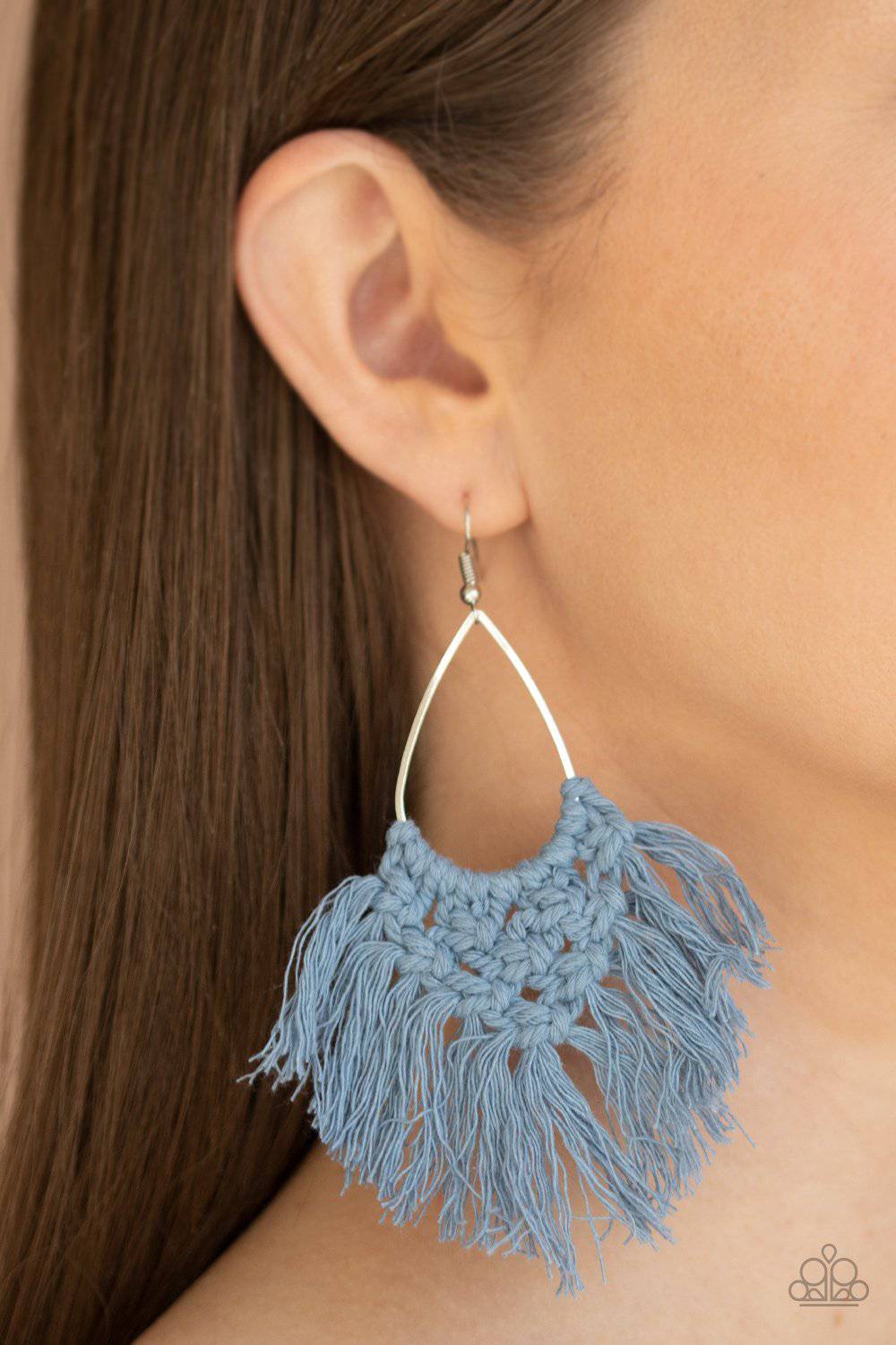 D59 - Oh MACRAME, Oh My Blue Earrings by Paparazzi Accessories on Fancy5Fashion.com