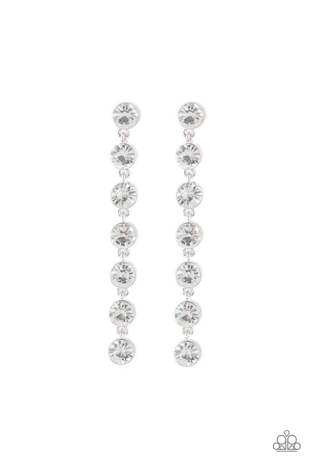 D225 - Dazzling Debonair White Earrings by Paparazzi Accessories on Fancy5Fashion.com