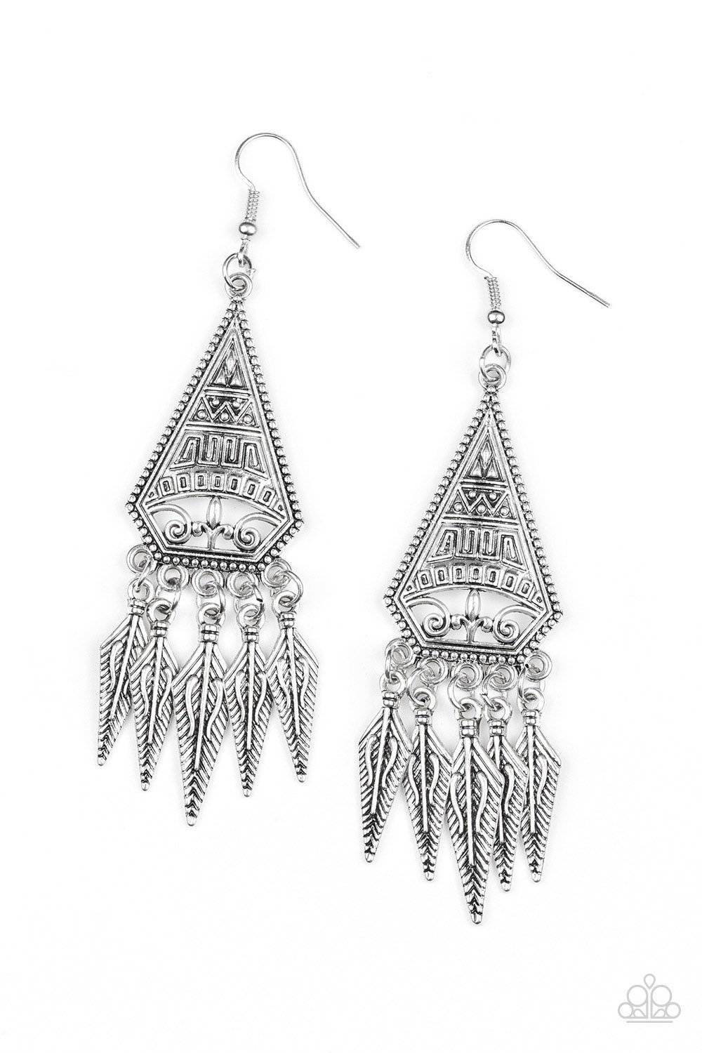 D318 - Me Oh MAYAN SILVER Earrings by Paparazzi Accessories on Fancy5Fashion.com
