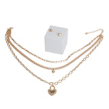 Gold 3 Layer Chain Locked Heart Necklace