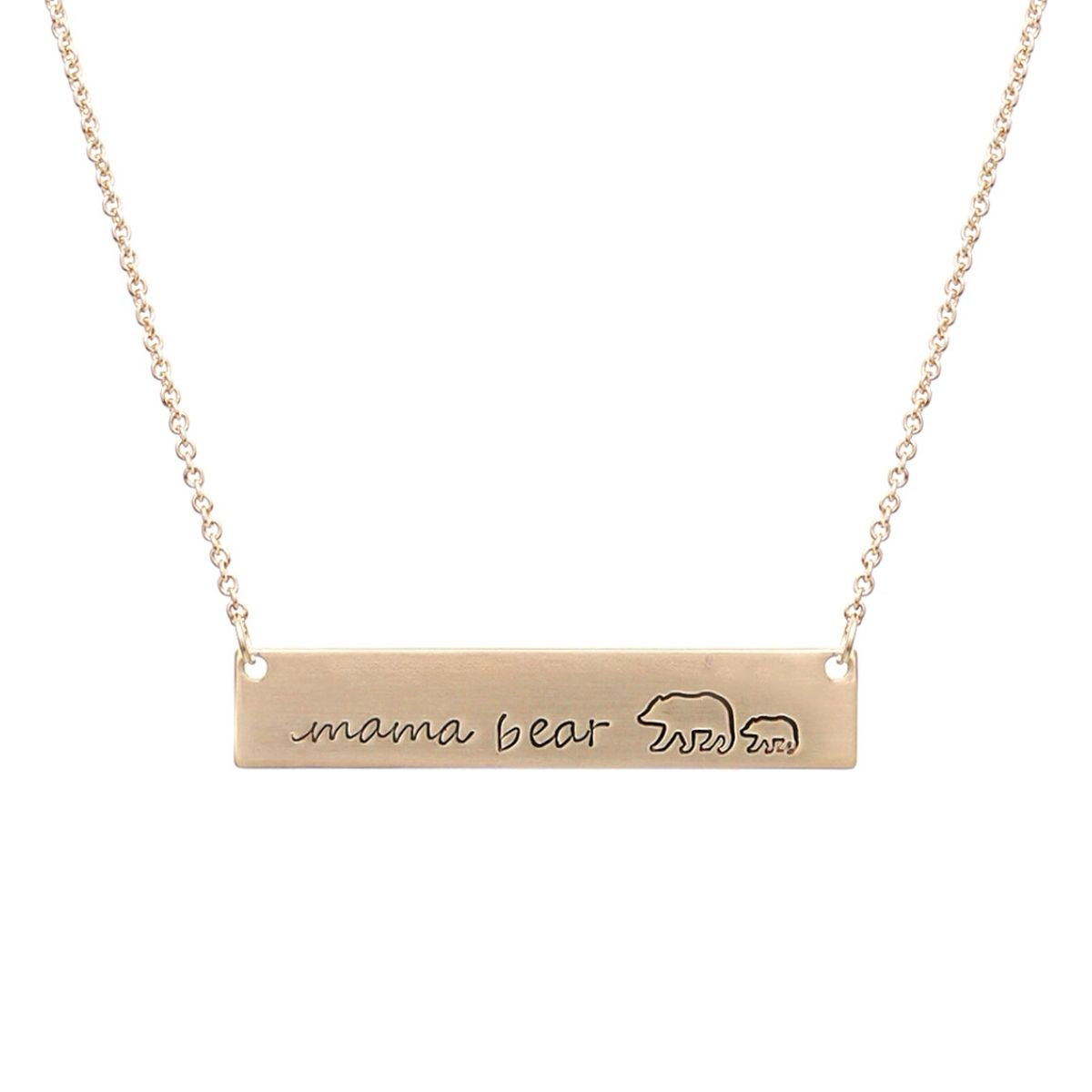 Gold Mama Bear Cub Plate Necklace