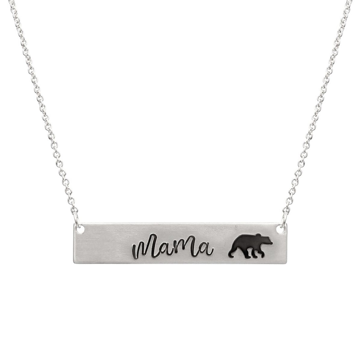 Silver Mama Bear Plate Necklace