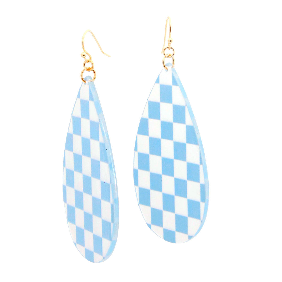 Blue Checker Teardrop Earrings