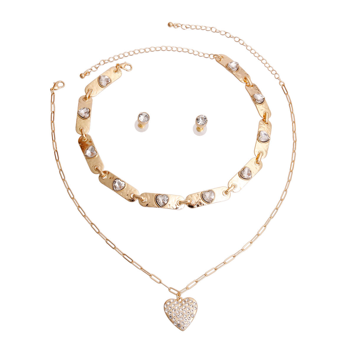 Sparkling Heart Gold Choker Necklace Set on Fancy5Fashion.com