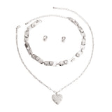 Sparkling Heart Silver Choker Necklace Set on Fancy5Fashion.com