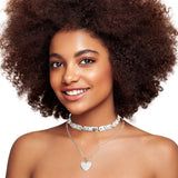 Sparkling Heart Silver Choker Necklace Set on Fancy5Fashion.com